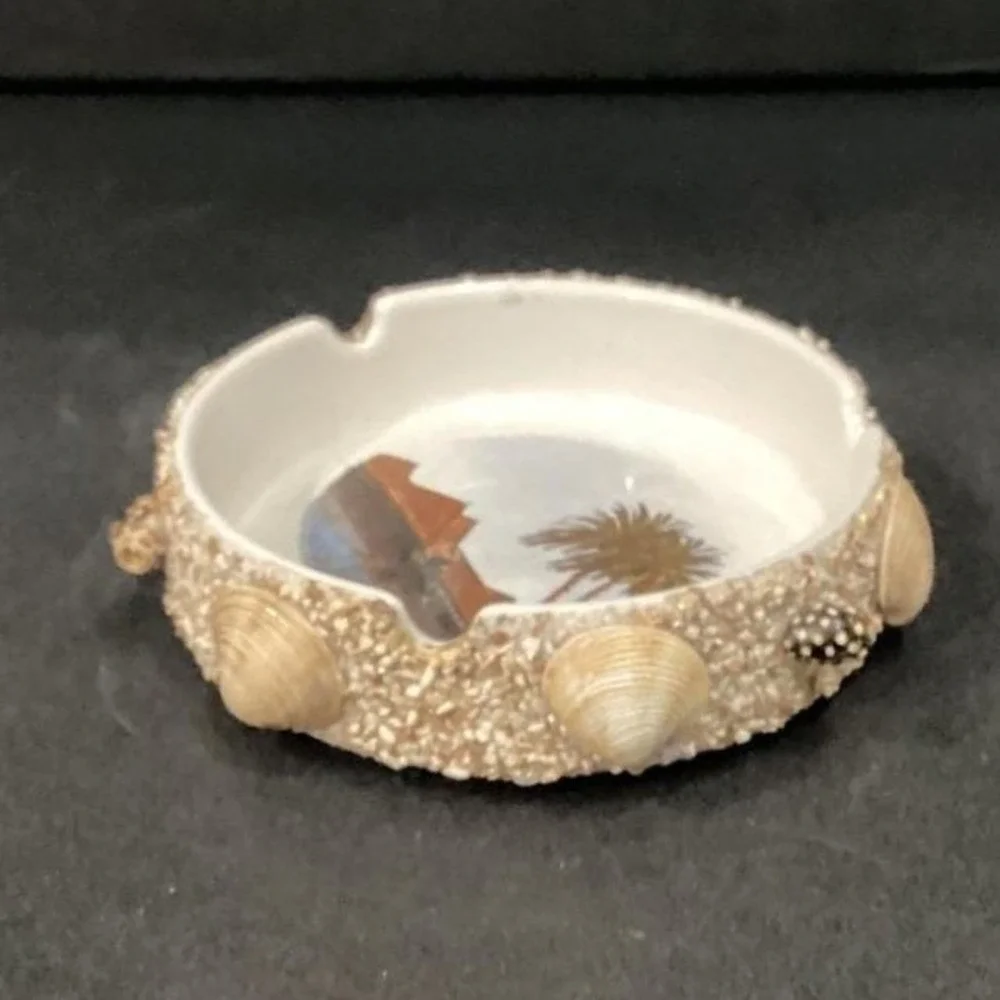 Hawaii Nautical Ceramic Ashtray, Real Seashells & Sand Accents, Coastal Souvenir
